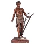 Bofill A., 'Le Travail', brown patinated bronze on a rouge Napoleon marble base, with a bronze guara