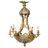 A large Neoclassical gilt bronze 'sac-…-perles' type chandelier, H 85 - › 67 cm