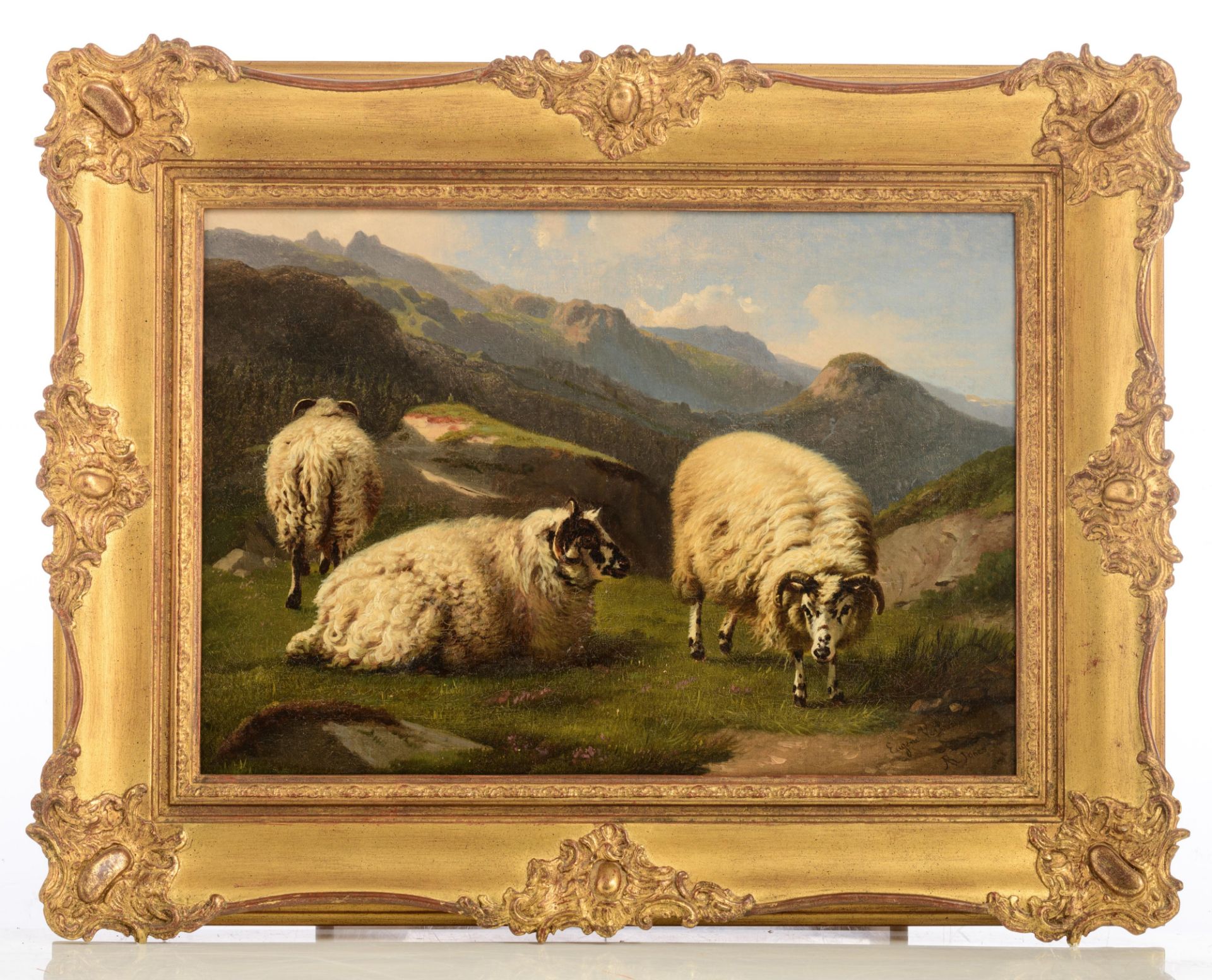 (Verboeckhoven E.) and Jones R., sheep in a mountainous landscape, oil on canvas, 39,5 x 56,5 cm - Image 3 of 8