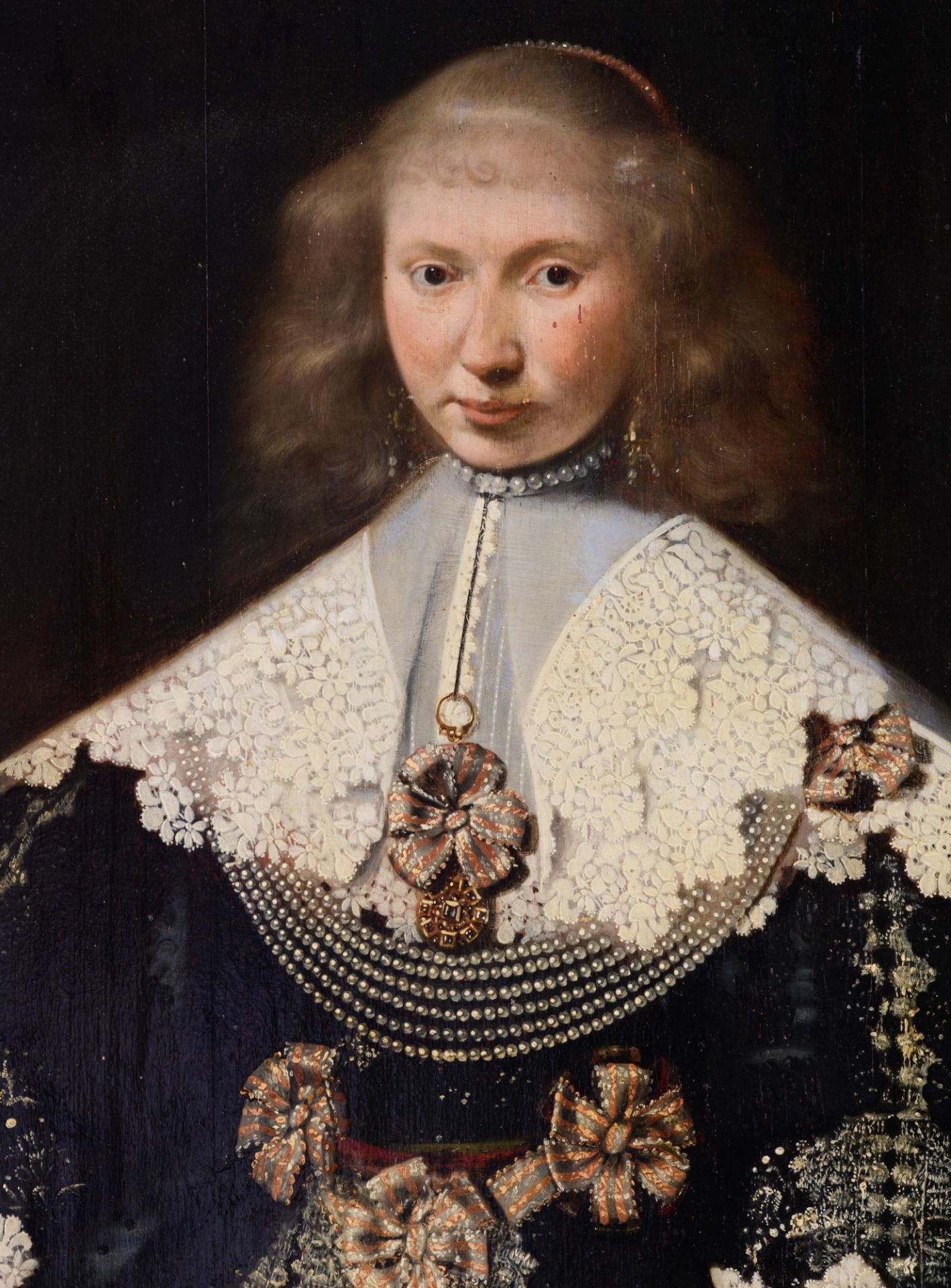 Dirck van Santvoort (attributed to), the three-quarter-length portrait of a well-off lady in a black - Image 8 of 13