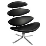 A 'Corona' chair, design by Erik Jorgensen for Poul Volther, black leather on a stainless steel fram