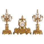 A Belle-poque gilt-bronze three-piece Neoclassical garniture, marked Arrard & Vignon - Rue Commines