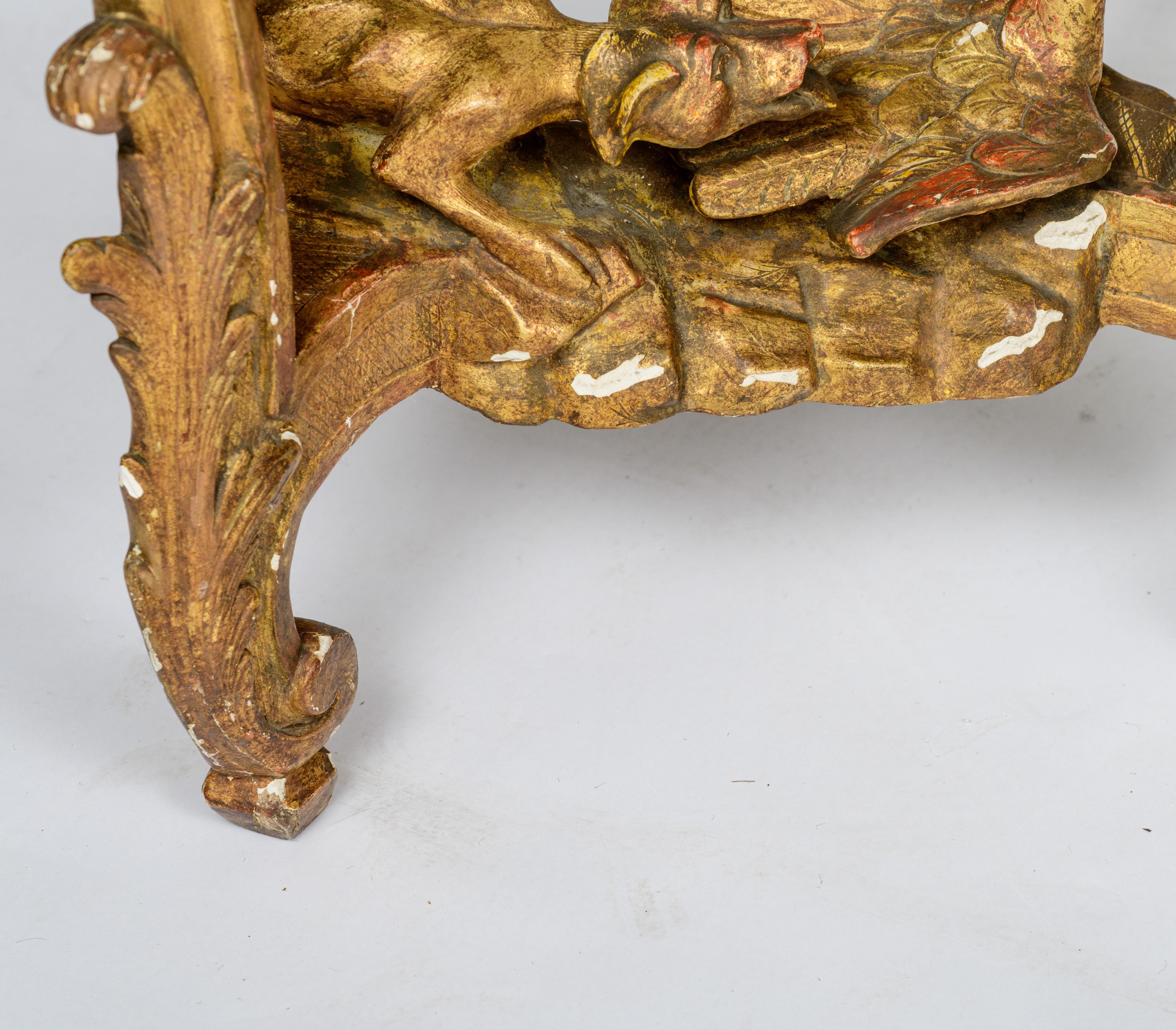 A gilt wooden Rococo console table, the bottom decorated with a carved scene of a dog chasing a duck - Image 7 of 9