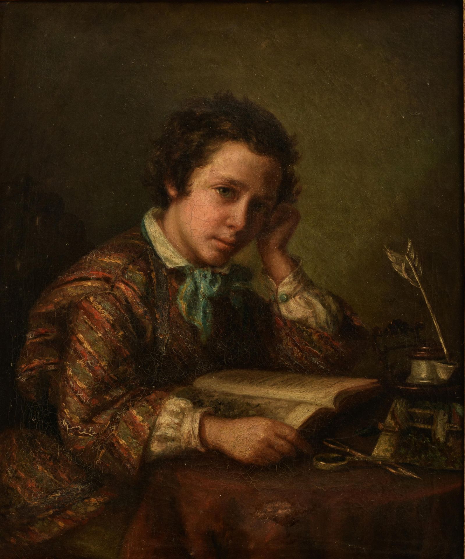 No visible signature,ÿa young man dedicated to his study, 19thC, oil on canvas, 53 x 65 cm