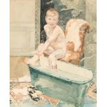 No visible signature, attributed to Cluysenaar A., a boy in the bathtub, pencil and watercolour on p
