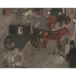 Wolvens H.V., a street view with carriages, oil on canvas, 40,5 x 50 cm, Is possibly subject of the
