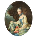No visible signature, the three-quarter portrait of a noble lady, sitting in a landscape, 18th/19thC