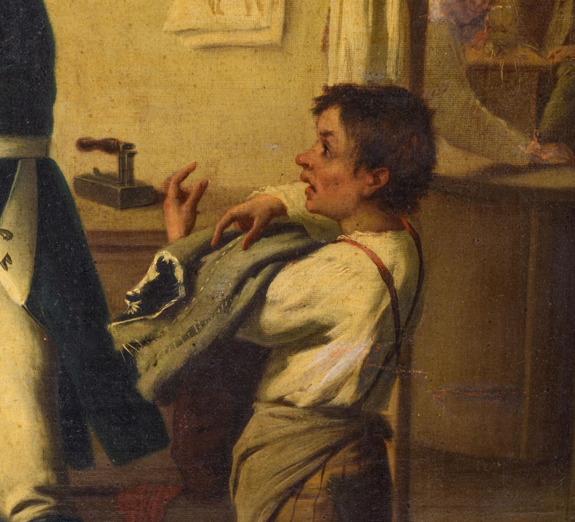 Monogrammed H.T. (Theodor H”semann), 'Beim Uniformschneider' (at the uniform tailors), oil on canvas - Bild 8 aus 9