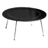 An Eames CTM coffee table, design for Vitra, black painted wood on a chrome frame, a 90?s edition, H