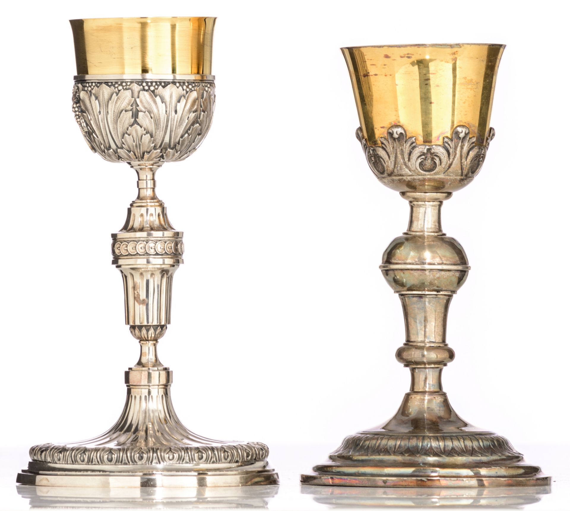 Two 19thC neoclassical relief decorated silver and gilt silver chalices: one weighing c. 612 g - H 2 - Image 10 of 14