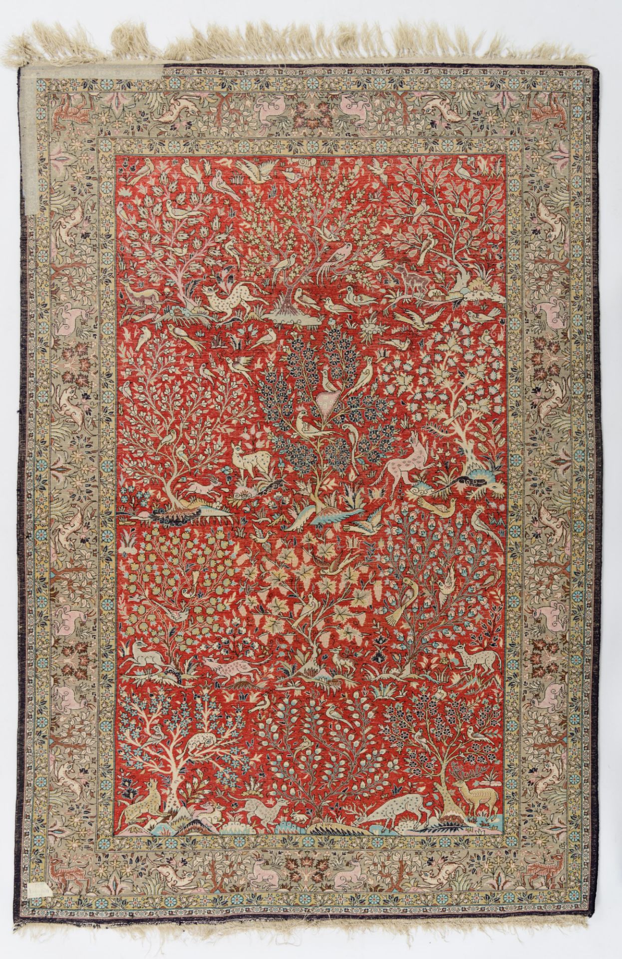 An Oriental silk carpet, decorated with various animals and birds in a landscape setting, 137 x 205 - Bild 2 aus 5