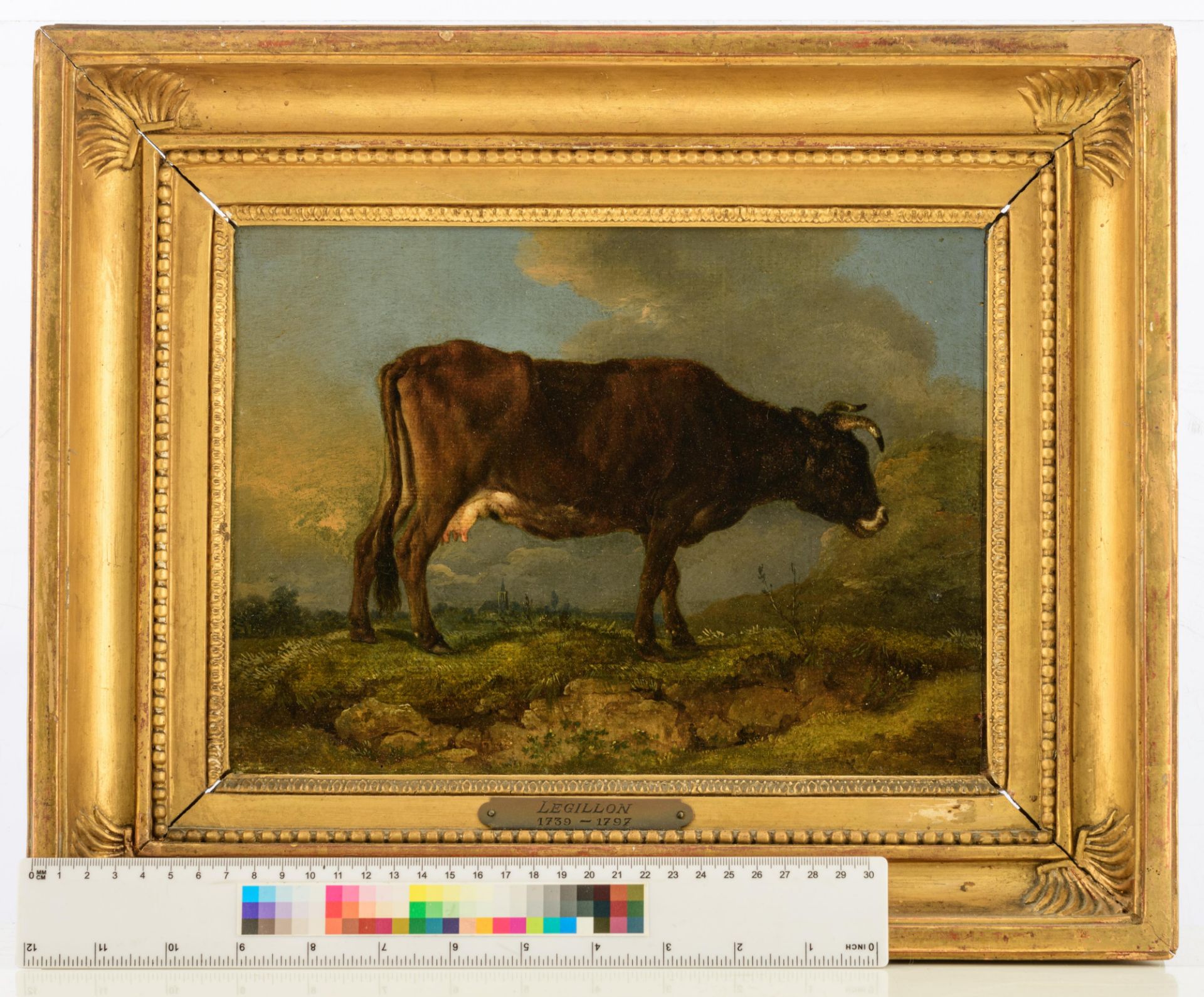 Legillon J.F., a grazing cow, dated 1785, oil on canvas, 21,5 x 28,5 cm - Bild 7 aus 8