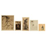 A collection of five signed etchings by Jules De Bruycker, consiting of: 'Le Rapi‚ceur', Nø 12/45, 3