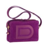 A purple denim Delvaux Louise cross over camera bag, H 15 - W 23 - D 5 cm