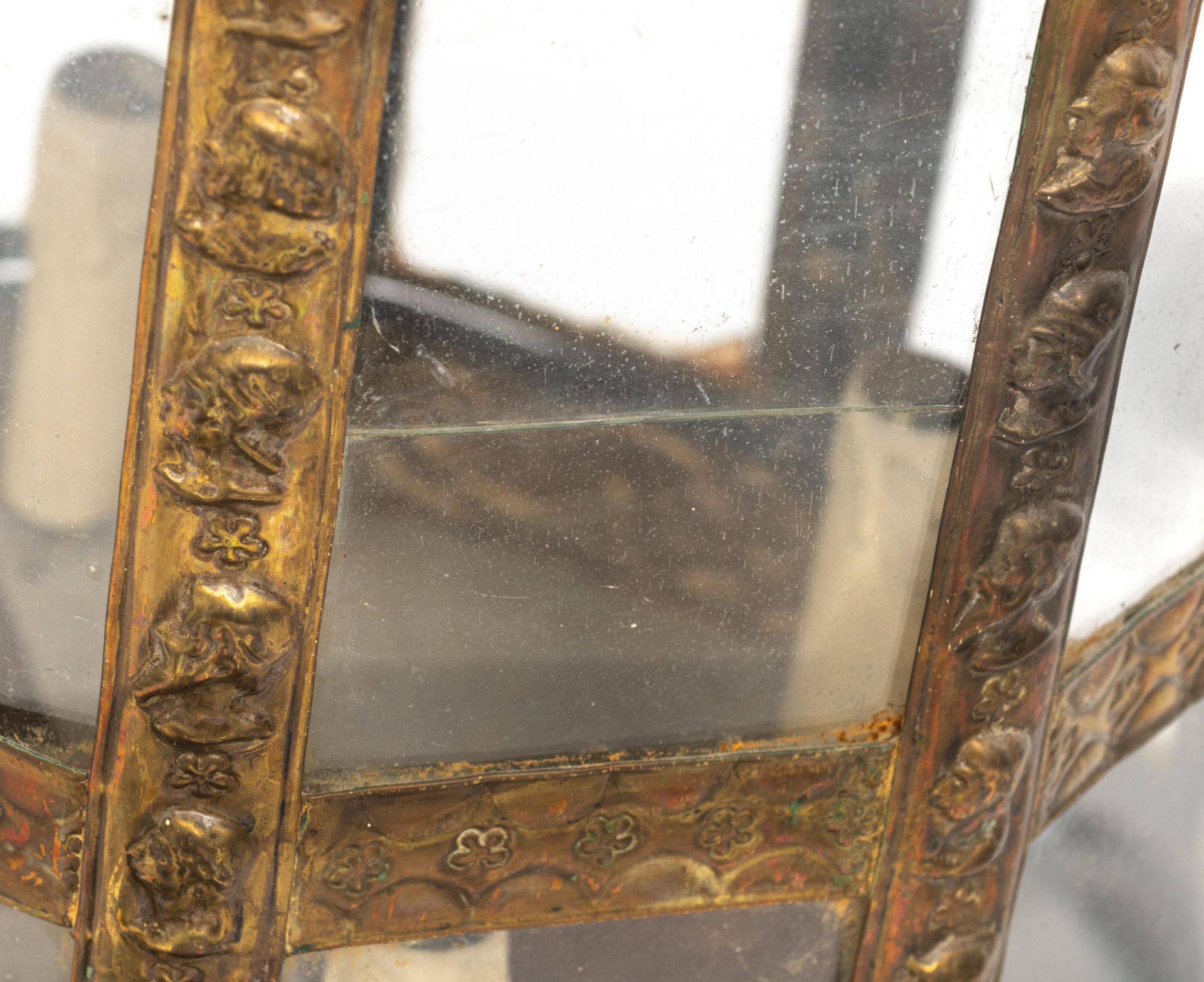 A Low-Countries brass lantern in a 17thC manner (possibly of the period or 19thC), H all-in 88 cm, , - Image 8 of 9