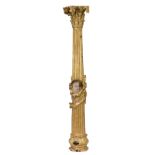 An imposing and finely carved gilt and polychrome painted Neoclassical column with a Corinthian capi
