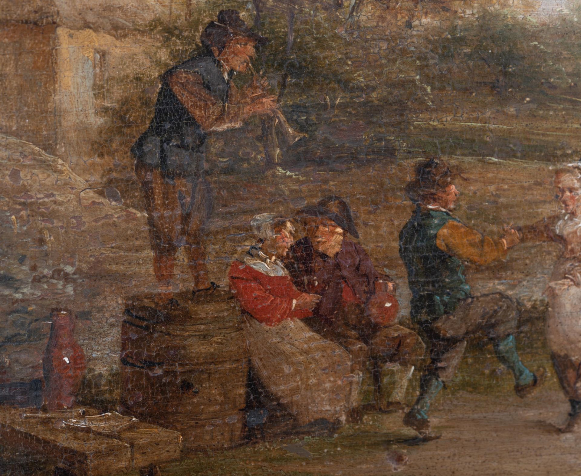 No visible signature, 'The Peasant Wedding', in the manner of David II Teniers, 18thC, oil on an oak - Image 6 of 14