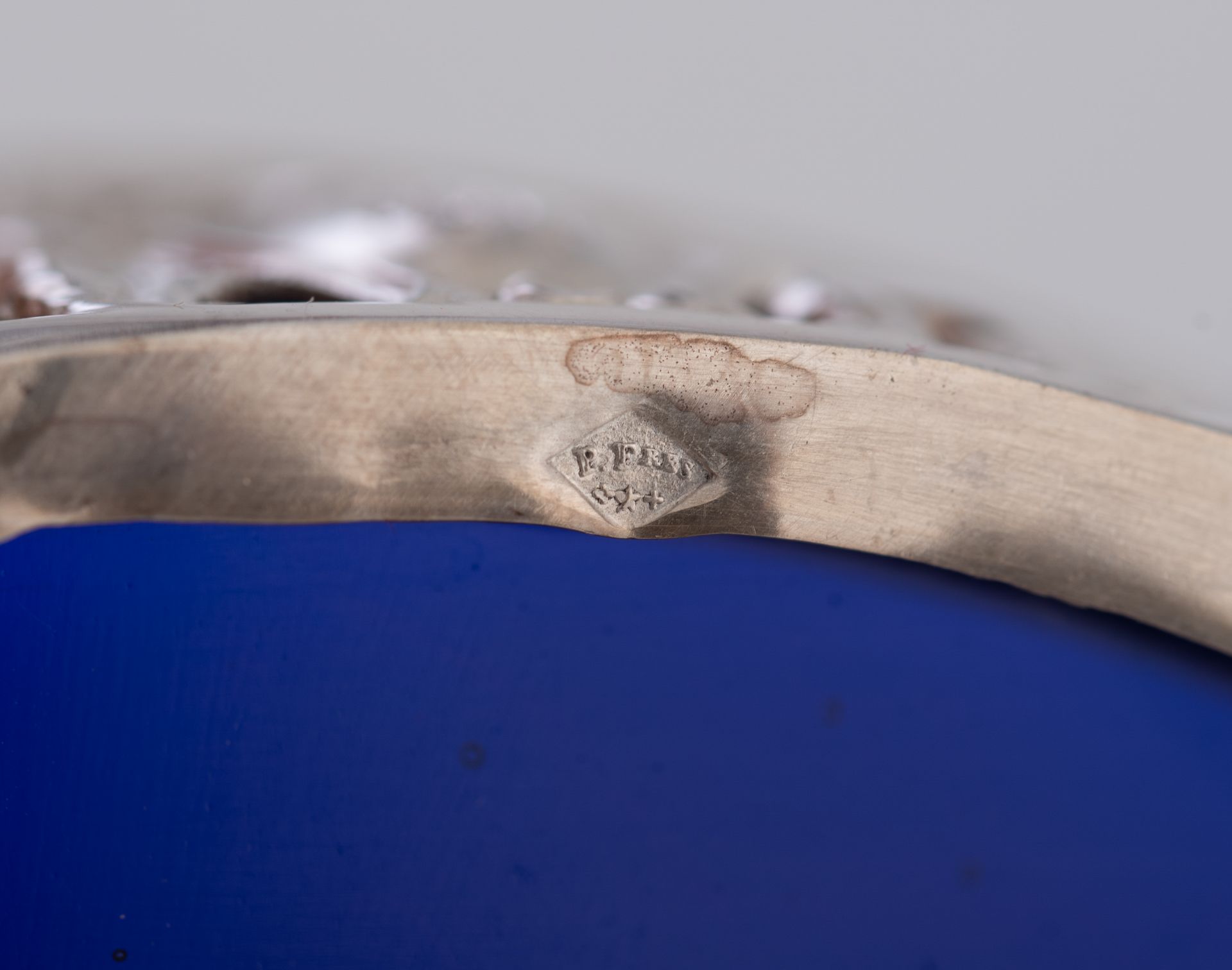 A set of eight Neoclassical silver salts with the blue glass liners and the matching spoons, French - Image 17 of 47