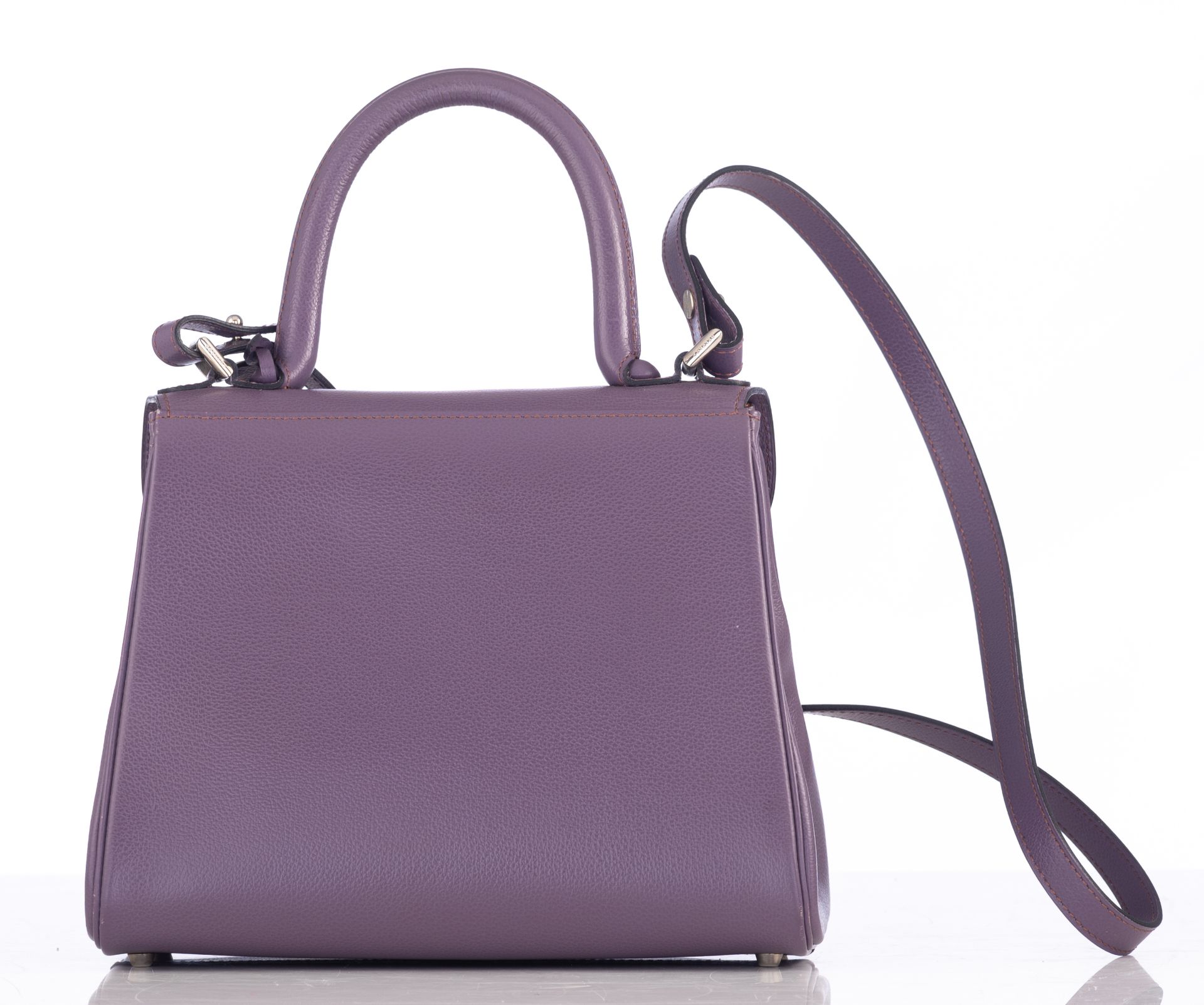 A purple leather Delvaux Brillant PM handbag, H 19 - W 24 - D 14 cm - Bild 5 aus 11