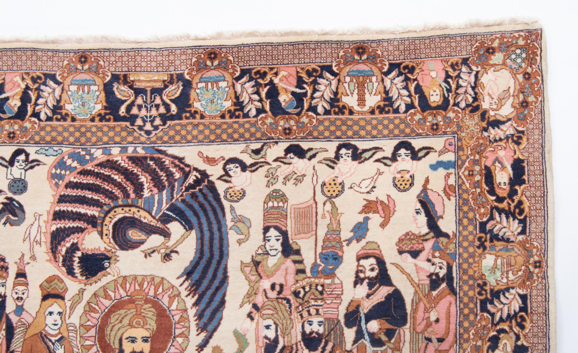 An Oriental rug depicting in the centre a procession surrounded by exotic and mythical animals, 249 - Bild 8 aus 11