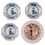 Three Japanese polychrome lobed dishes, decorated with ïLong Elisaï. Added a ditto openwork Imari di