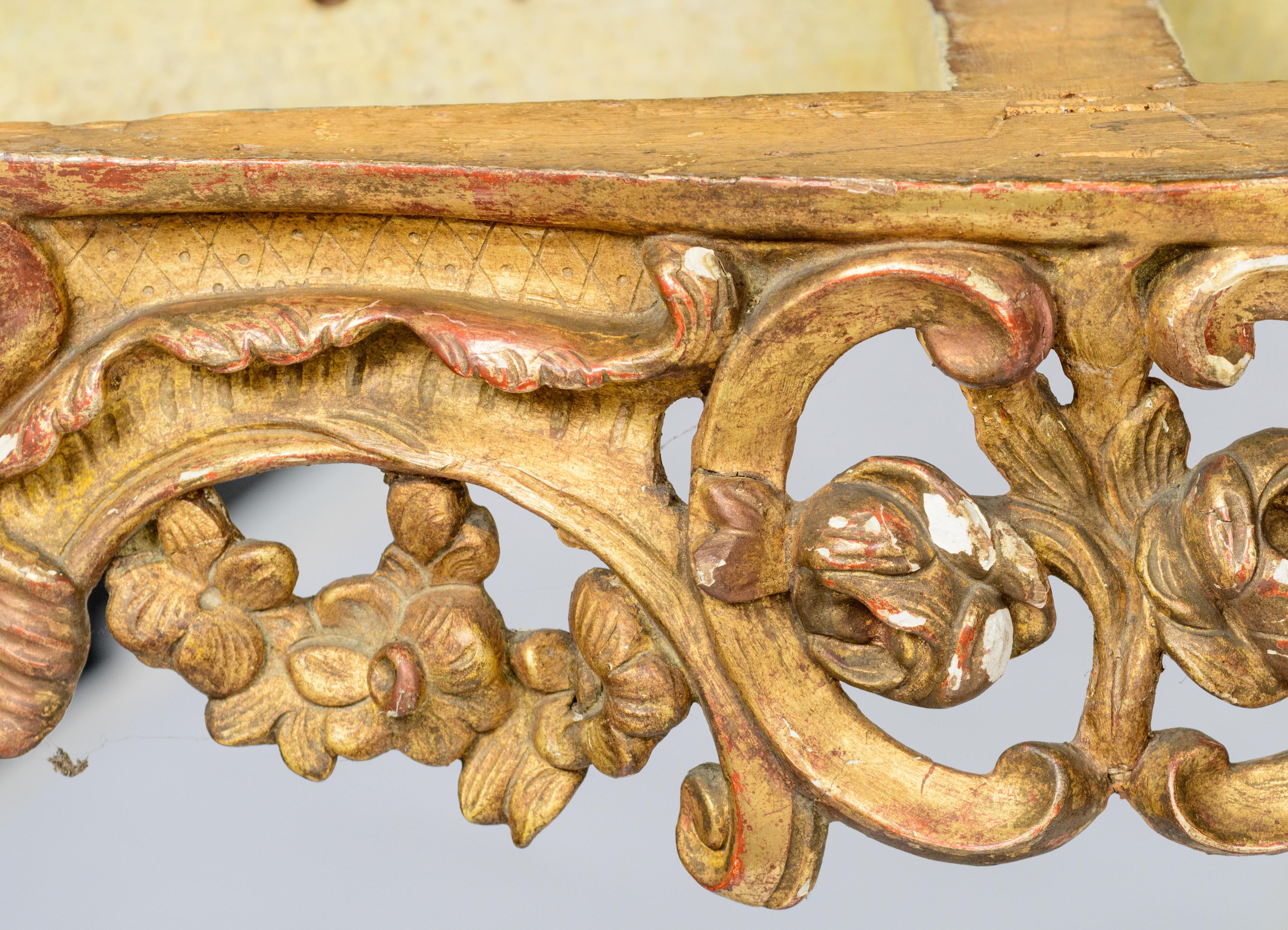 A gilt wooden Rococo console table, the bottom decorated with a carved scene of a dog chasing a duck - Image 9 of 9