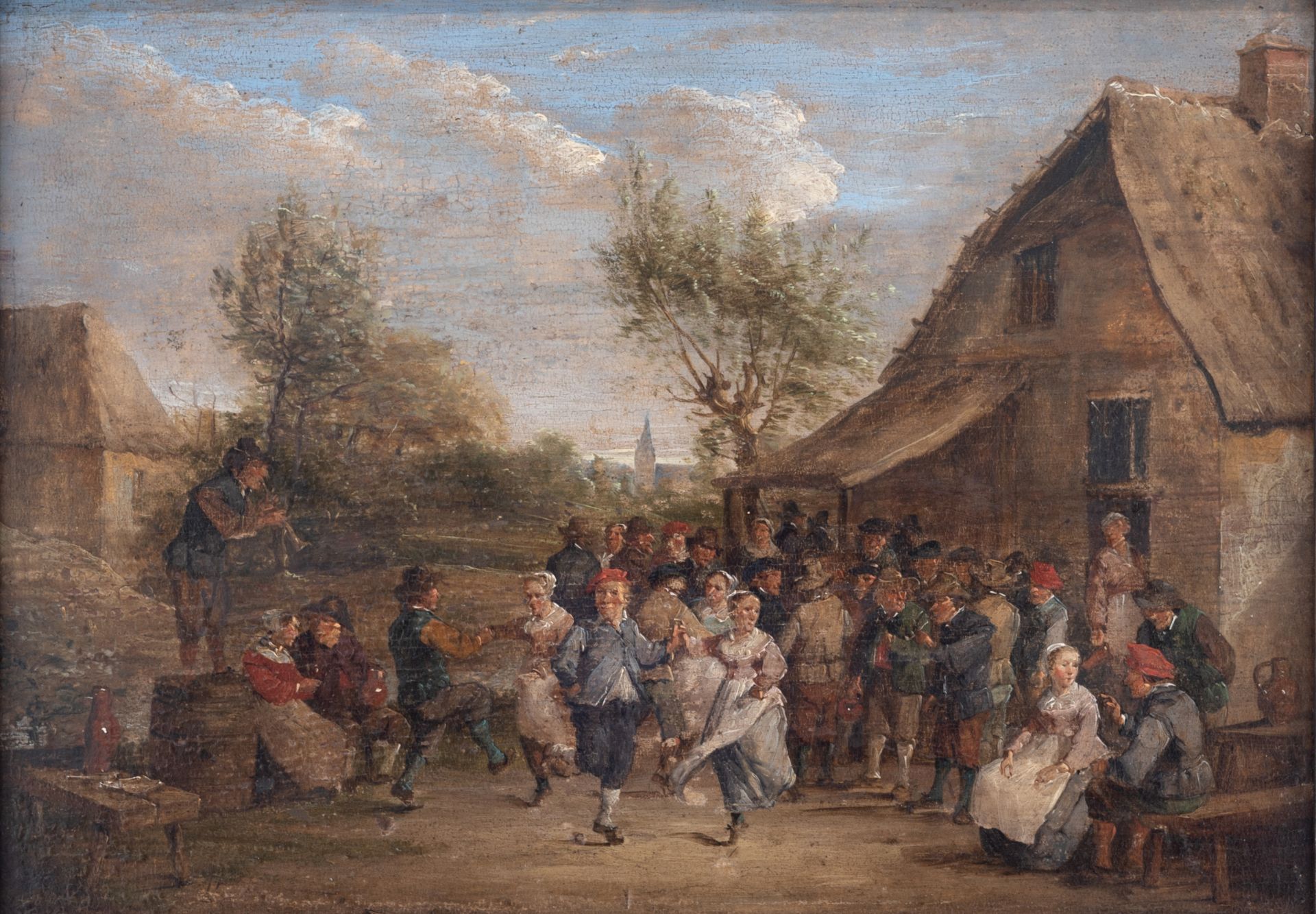 No visible signature, 'The Peasant Wedding', in the manner of David II Teniers, 18thC, oil on an oak