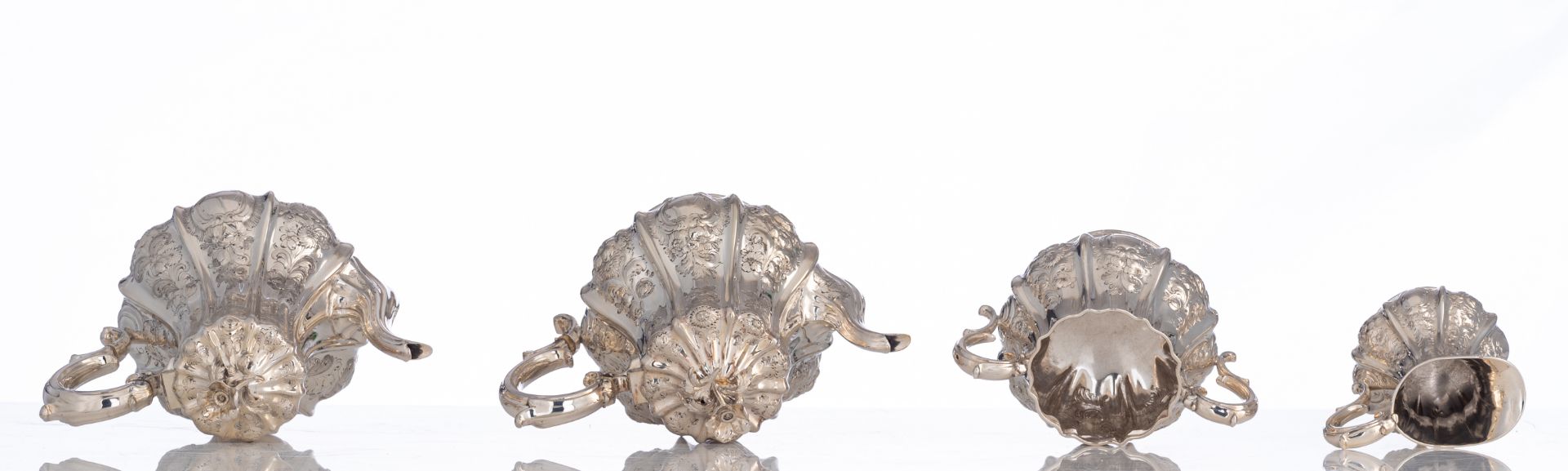 A silver plate Rococo Revival four-part coffee and tea set, Elkington & Cø (1842 - 1864), H 14,5 - 2 - Image 13 of 24