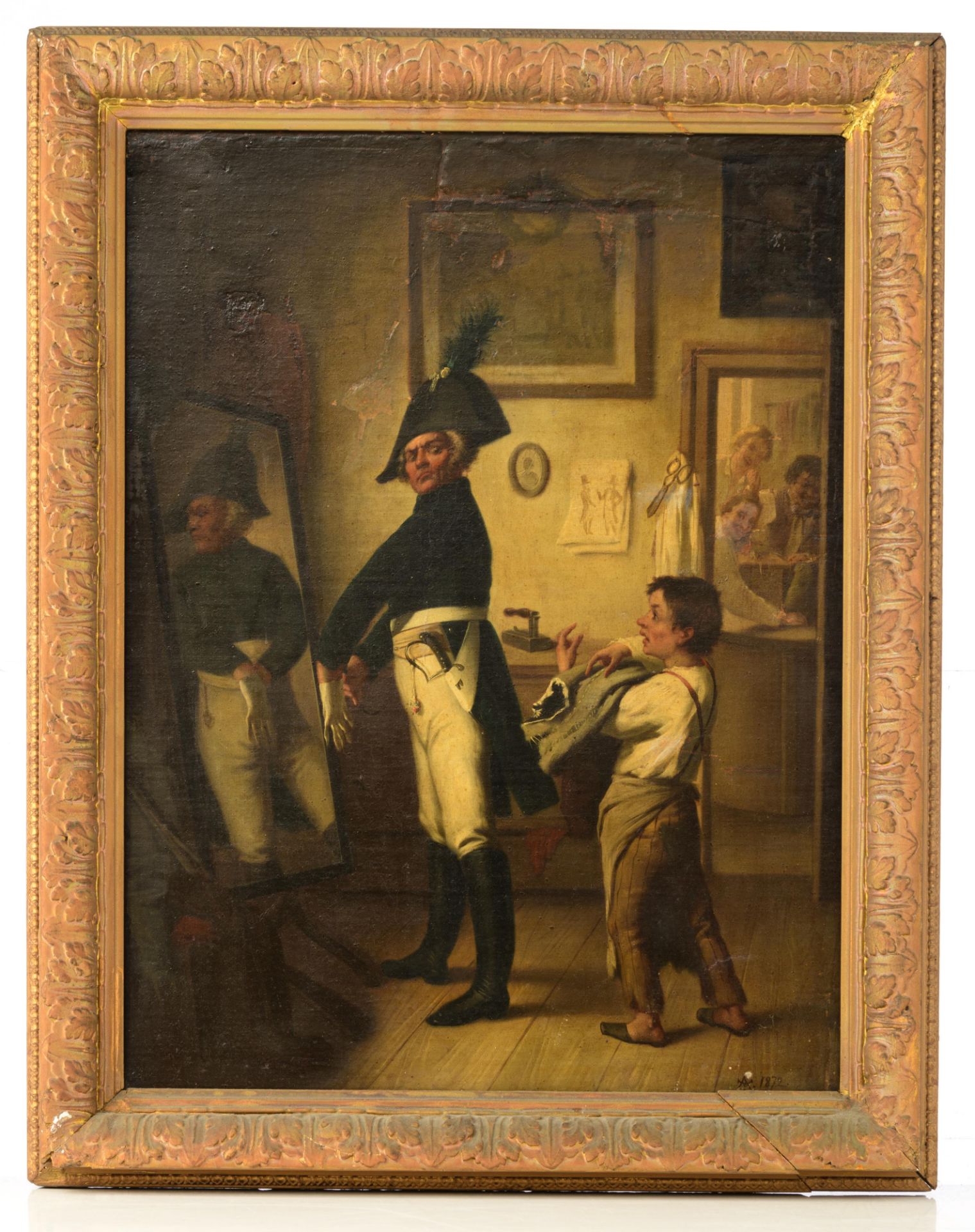 Monogrammed H.T. (Theodor H”semann), 'Beim Uniformschneider' (at the uniform tailors), oil on canvas - Bild 2 aus 9