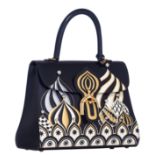 A black leather Delvaux Brillant Bolshoi MMS 'Winter Rhapsody' handbag, displaying Slavic winter lan