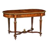 A Neoclassical Napoleon III centre table, decorated with gilt bronze mounts, and marquetry in variou