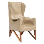 A Mobius 62930 bergŠre, design by Umberto Asnago for Giorgetti, beige leather upholstered on walnut
