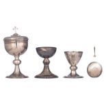 Two 20thC simple and minimalistic silver chalices: one ditto silver ciborium, 835/000, weight c. 555