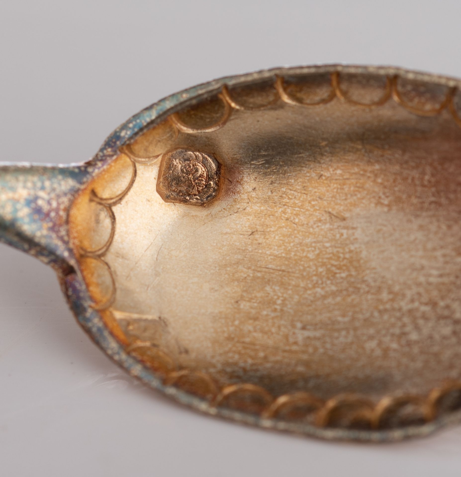 A set of eight Neoclassical silver salts with the blue glass liners and the matching spoons, French - Image 37 of 47