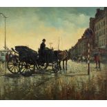 Jan Van Gent (Jef van Turnhout), a coachman in the rain in Ostend, oil on canvas, 70 x 80 cm