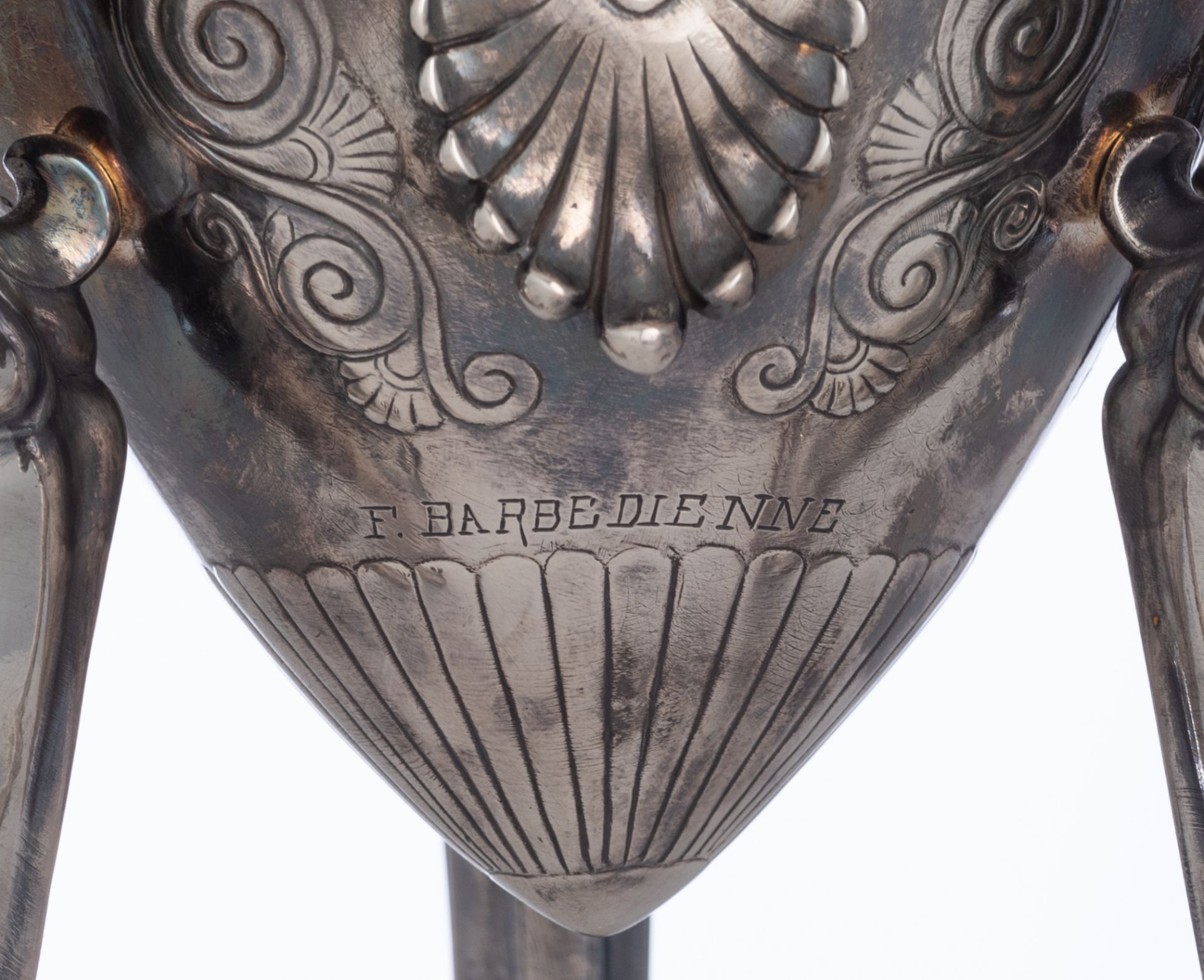 A pair of Greek-inspired silvered bronze amphora vases with classical-inspired decoration, F. Barbed - Image 11 of 14