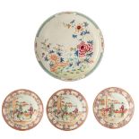 Three Chinese 'Mandarin pattern' export porcelain dishes, decorated with beauties resting in a garde