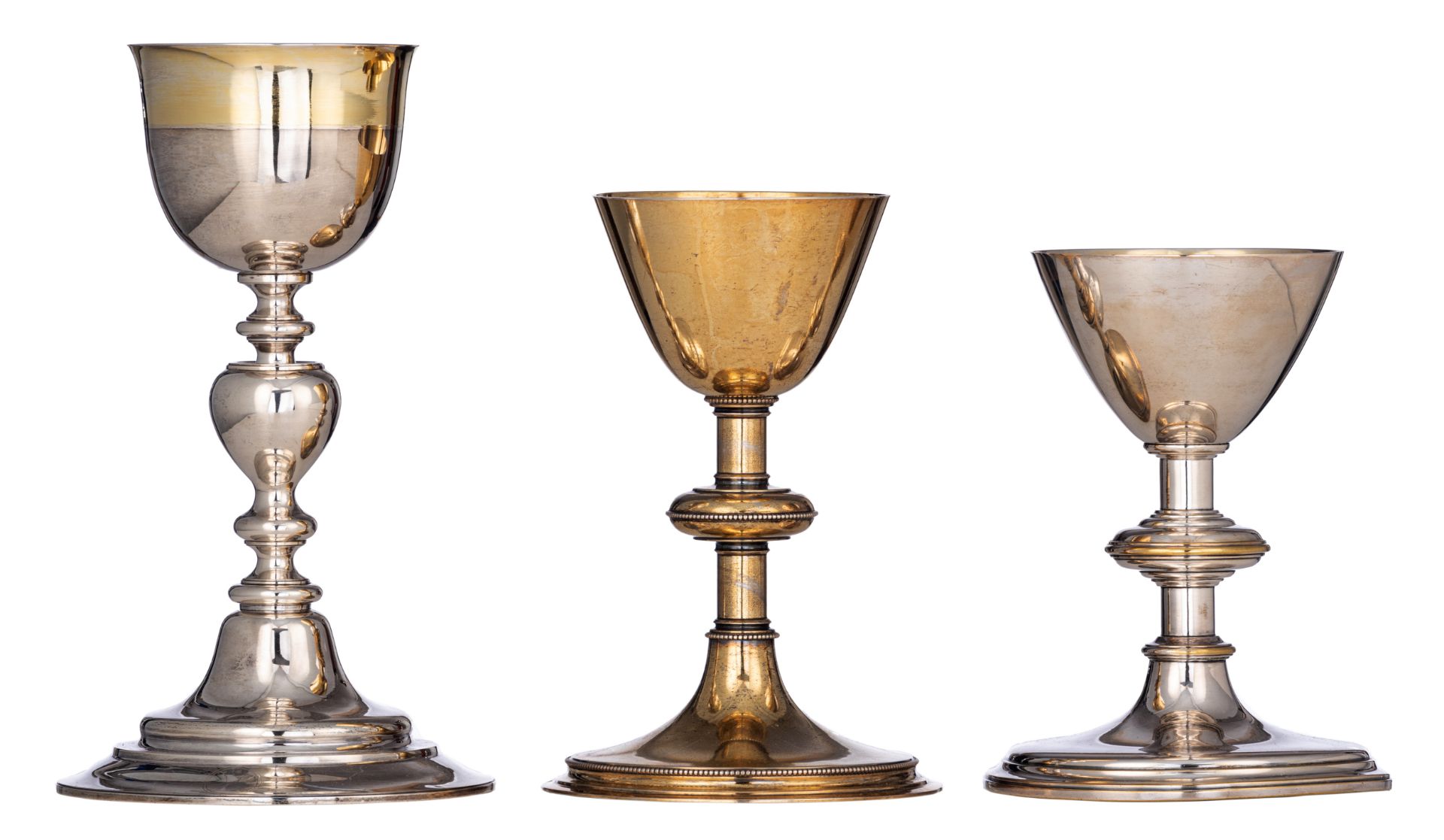 Two silver and gilt silver 19thC chalices, one with the inscription 'Capucijnessen - Brugge', weight - Image 11 of 20