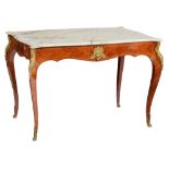 A fine mahogany veneered Louis XV style centre table, decorated with gilt bronze mounts and on top a