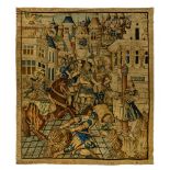 A French wall tapestry depicting Clorinda rescuing Olindo and Sophronia from the pyre, a scene out o