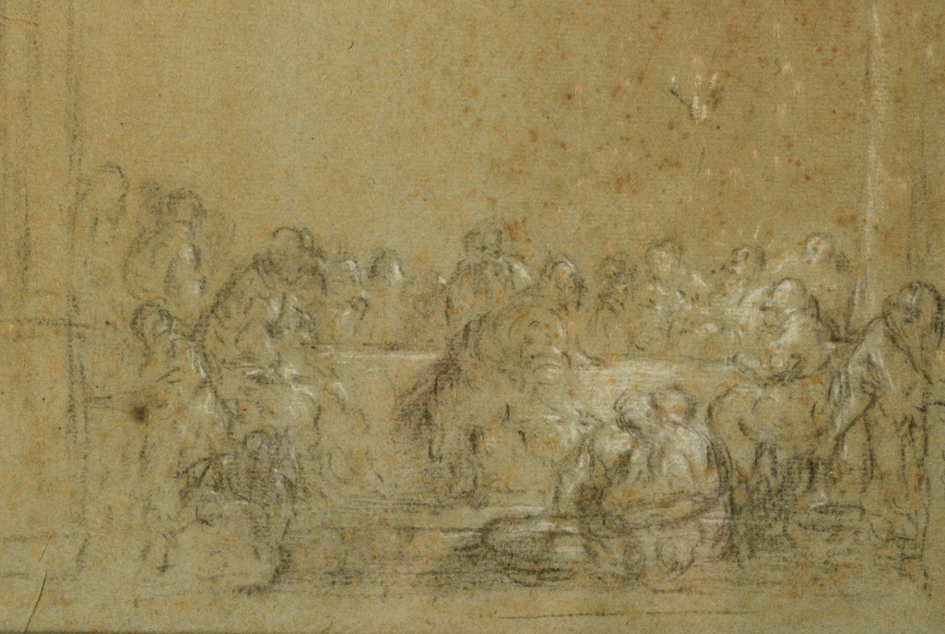 No visible signature, two drawing studies depicting scenes of the last supper, black chalk on Veneti - Image 4 of 7