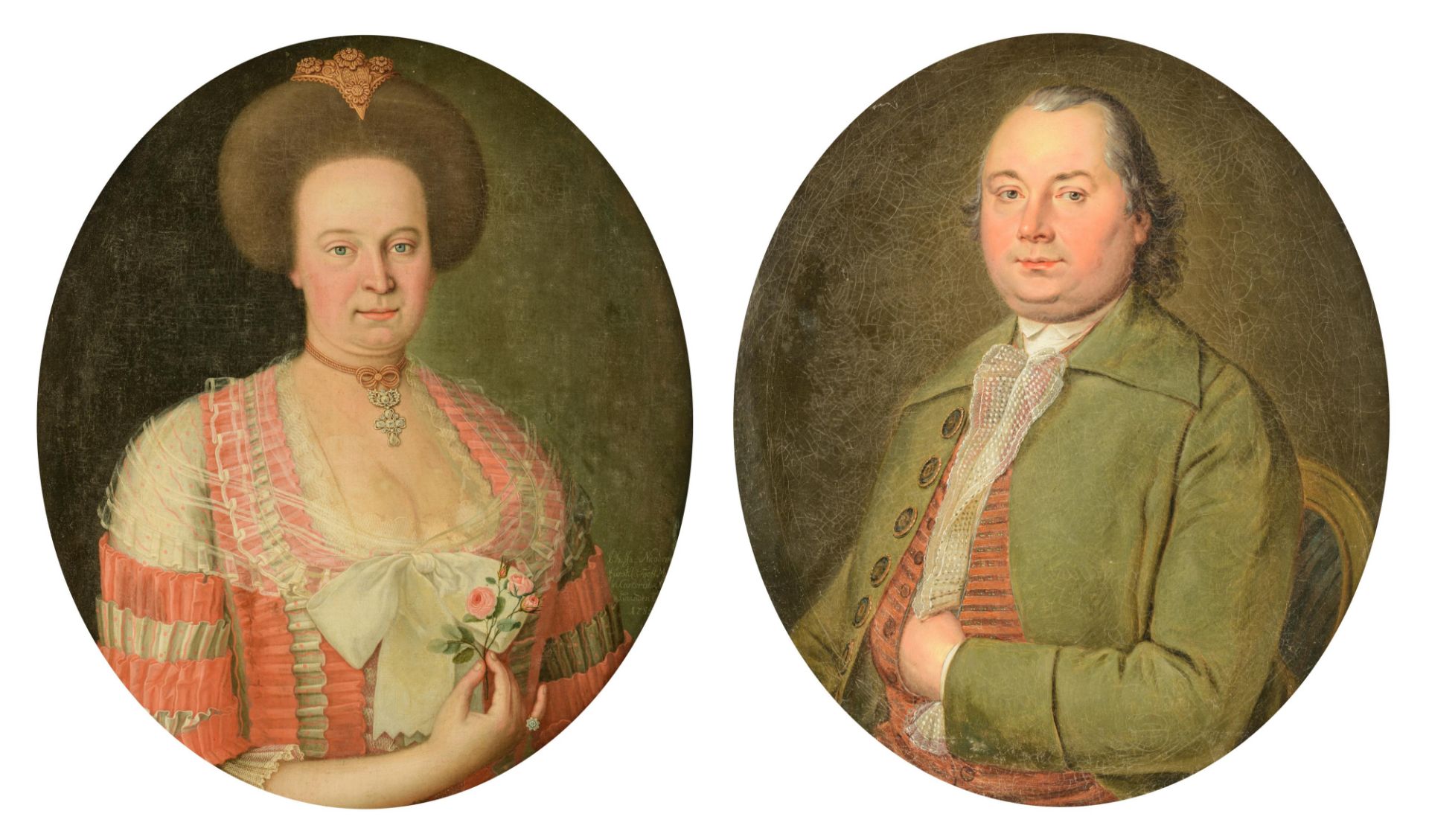 Nicodemo J.P., the medallion portraits of a noble couple, with inscription and dated 1785, 63 x 74,5