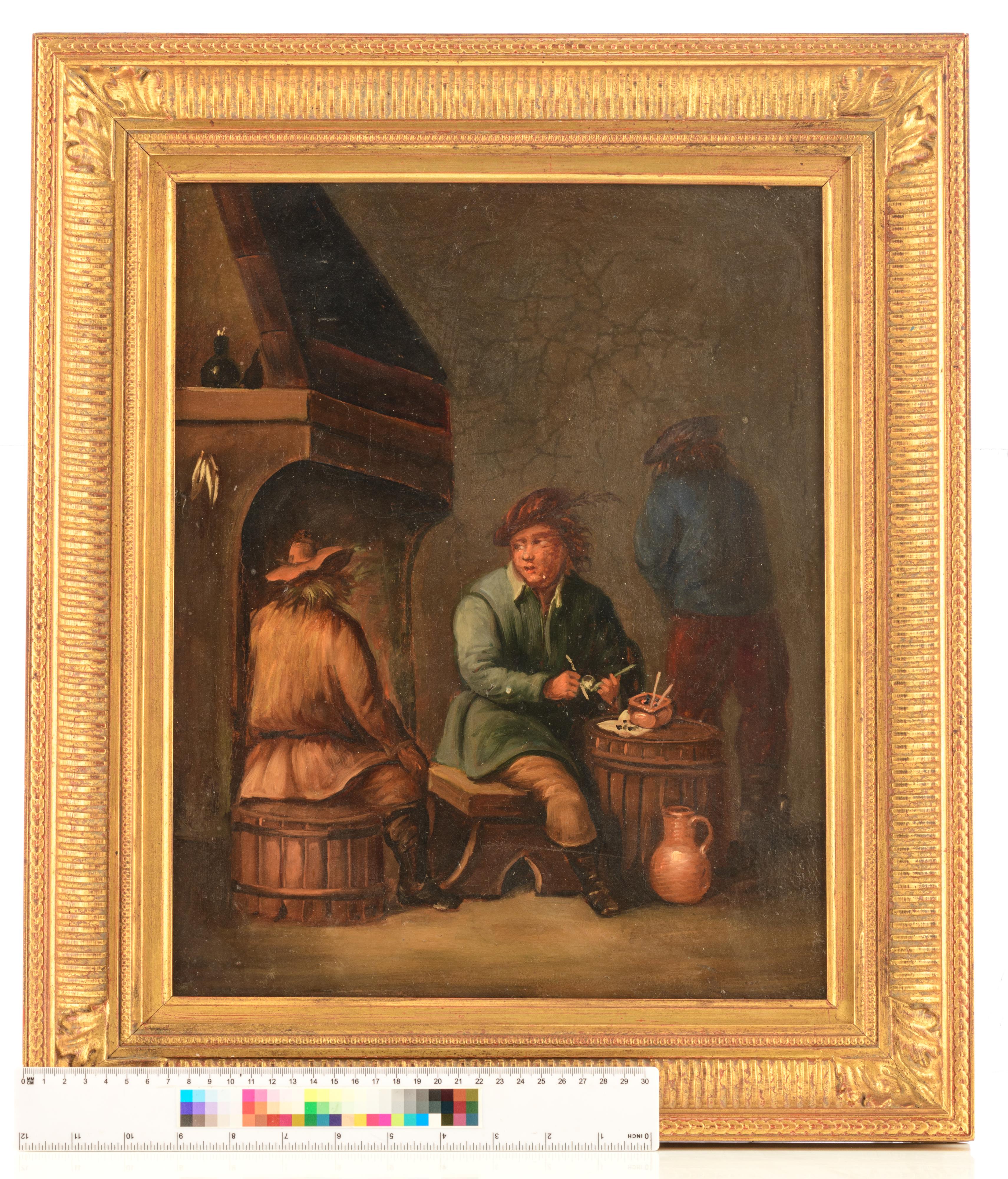 No visible signature, a genre painting in the manner of Teniers, 19thC, oil on canvas, 23 x 40 cm - Image 6 of 6