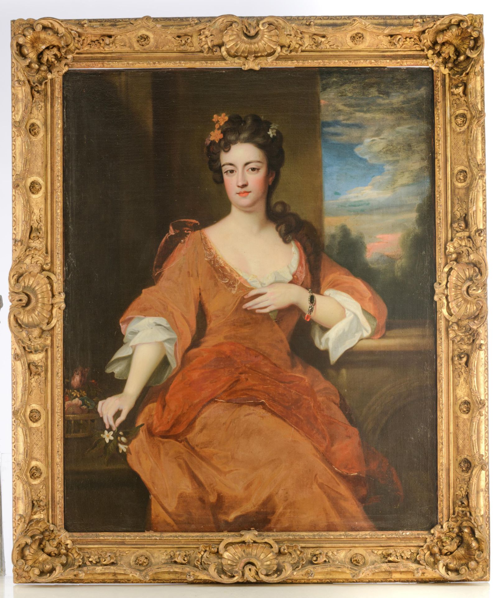 A very charming three-quarter-length portrait of a well-rounded beauty holding a jasmine flower, the - Image 2 of 10