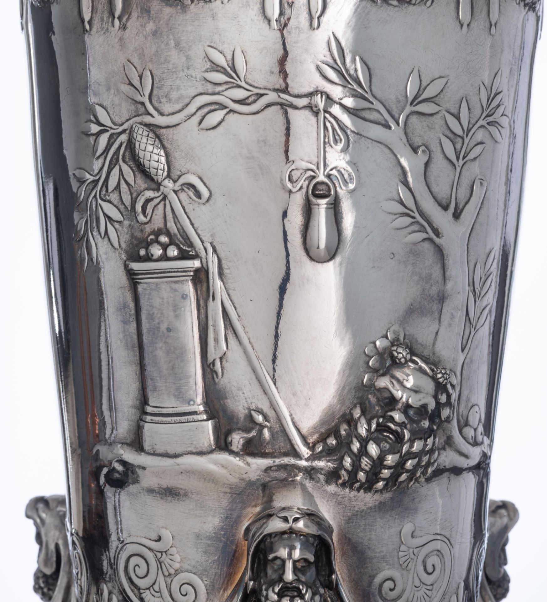 A pair of Greek-inspired silvered bronze amphora vases with classical-inspired decoration, F. Barbed - Image 14 of 14