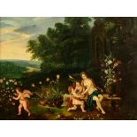Jan II Bruegel (signed), 'Flora with three putti in a garden', dated 1649, oil on copper, 52 x 67 cm