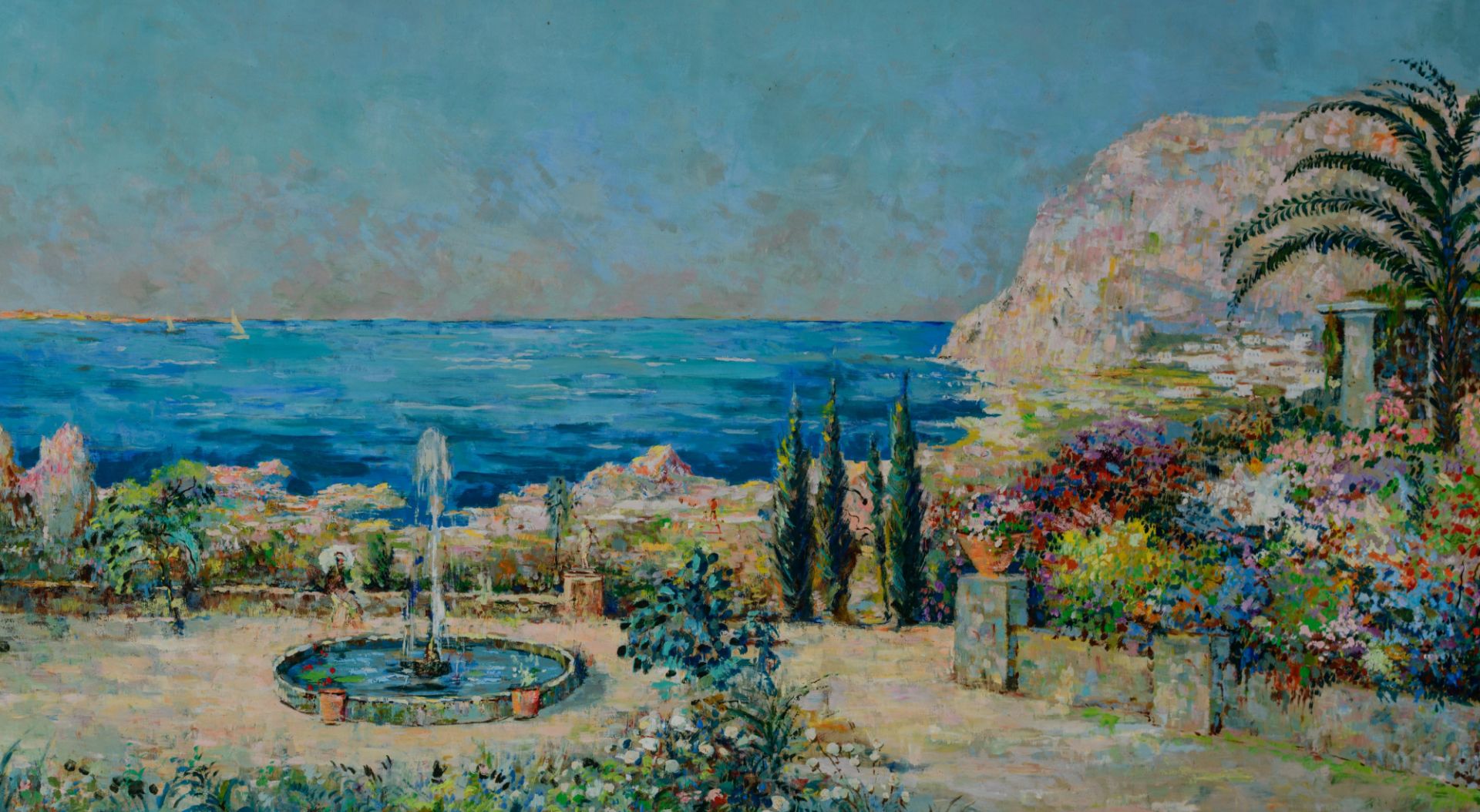 Verbrugghe Ch., a view on Capri, oil on hardboard, 92 x 253 cm, Is possibly subject of the SABAM leg - Bild 6 aus 8