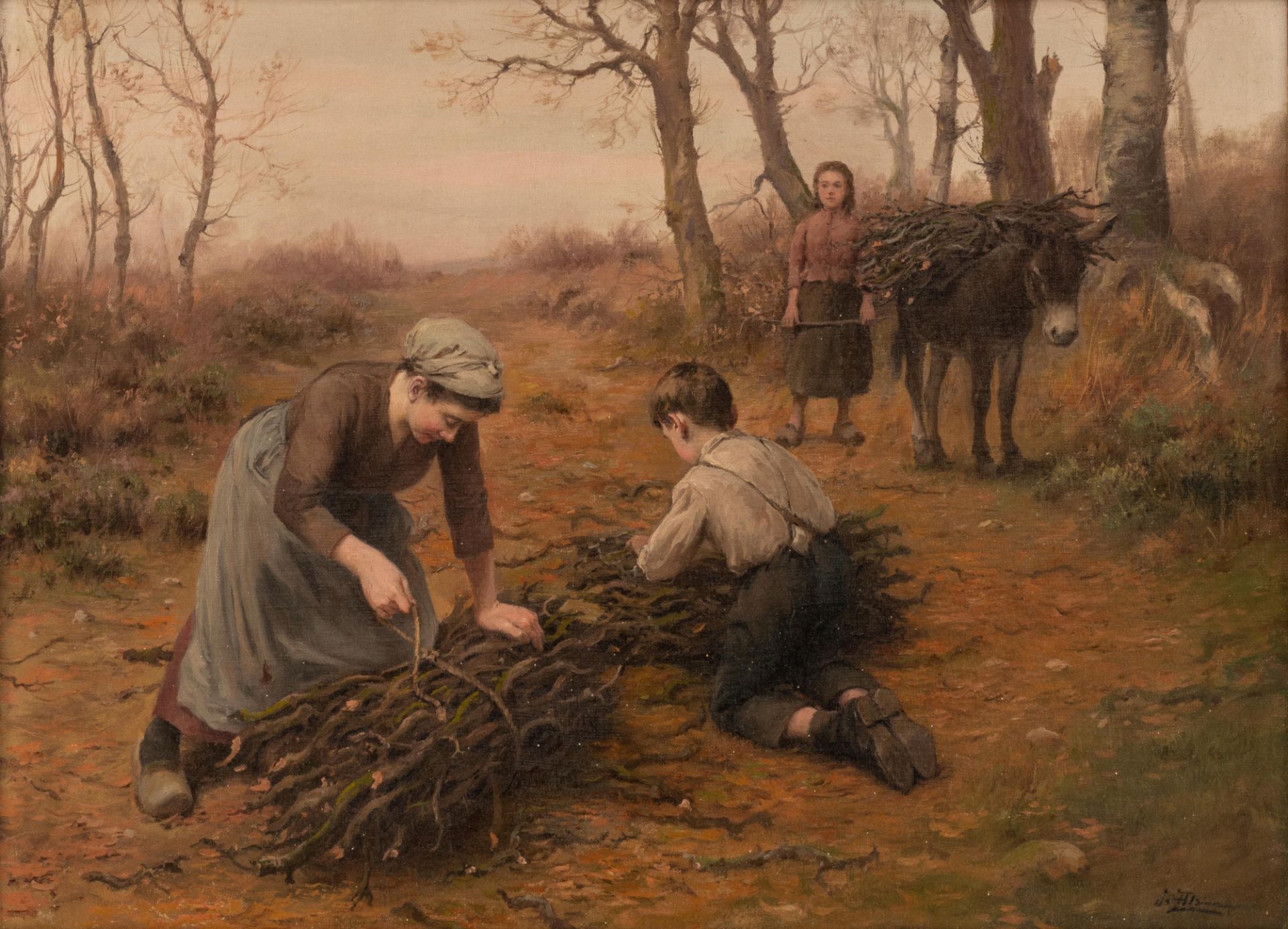 Alsina J., children gathering wood, oil on canvas, 54 x 73 cm