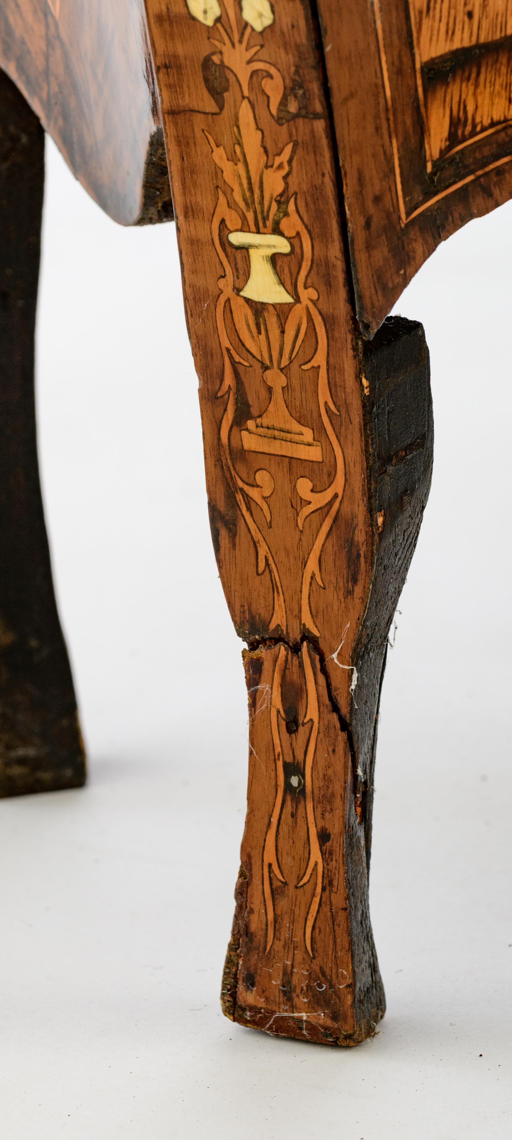 An exceptional pair of walnut veneered probably Italian Rococo side cabinets, decorated with marquet - Image 8 of 12