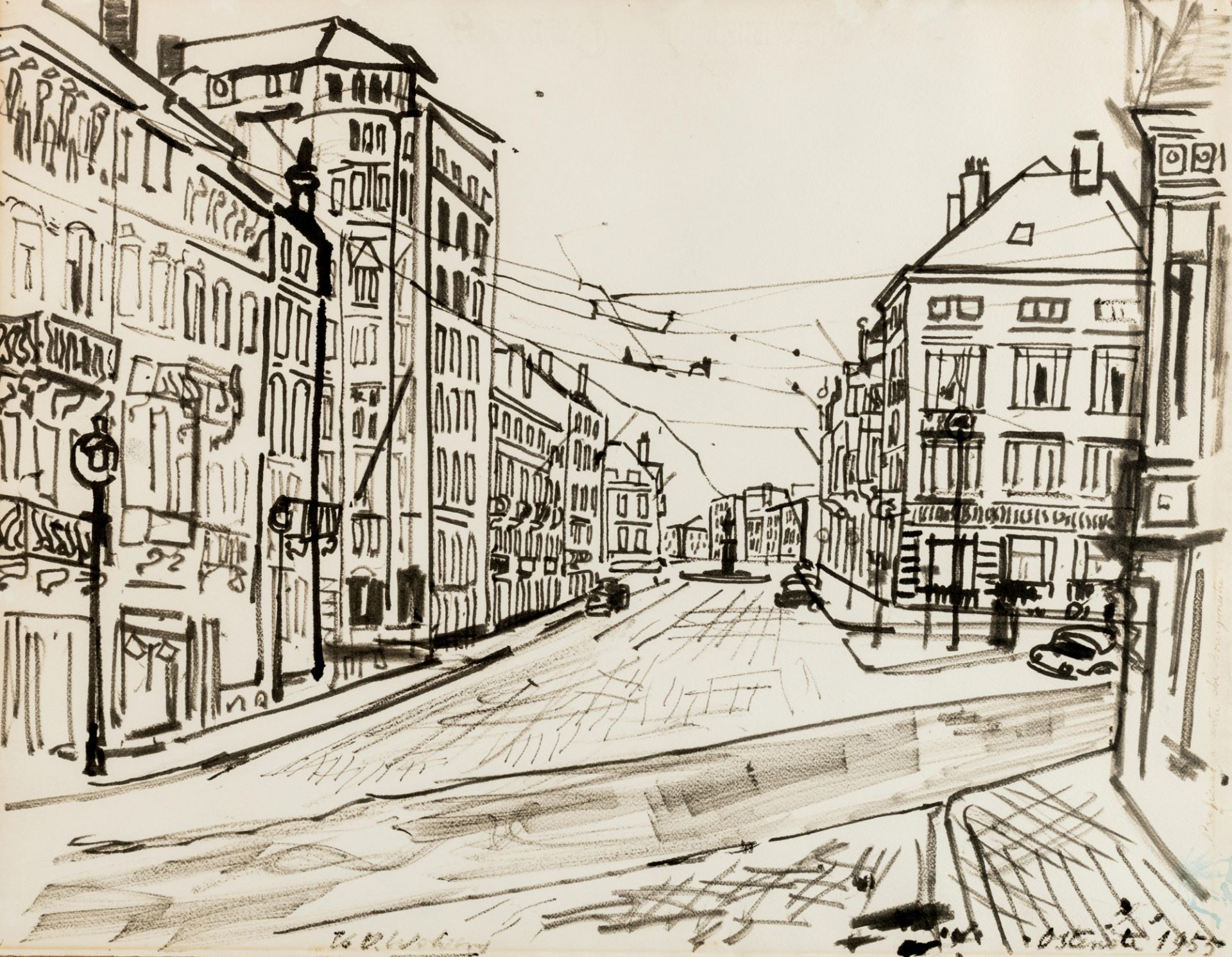 Wolvens V.H., 'Ostende', dated 1955, ink drawing on paper, 49,5 x 64 cm, Is possibly subject of the